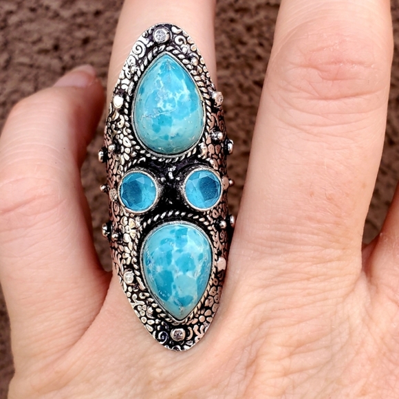 New Mosaic Jasper & Chalcedony 925 Silver Statement Ring. - Picture 3 of 16